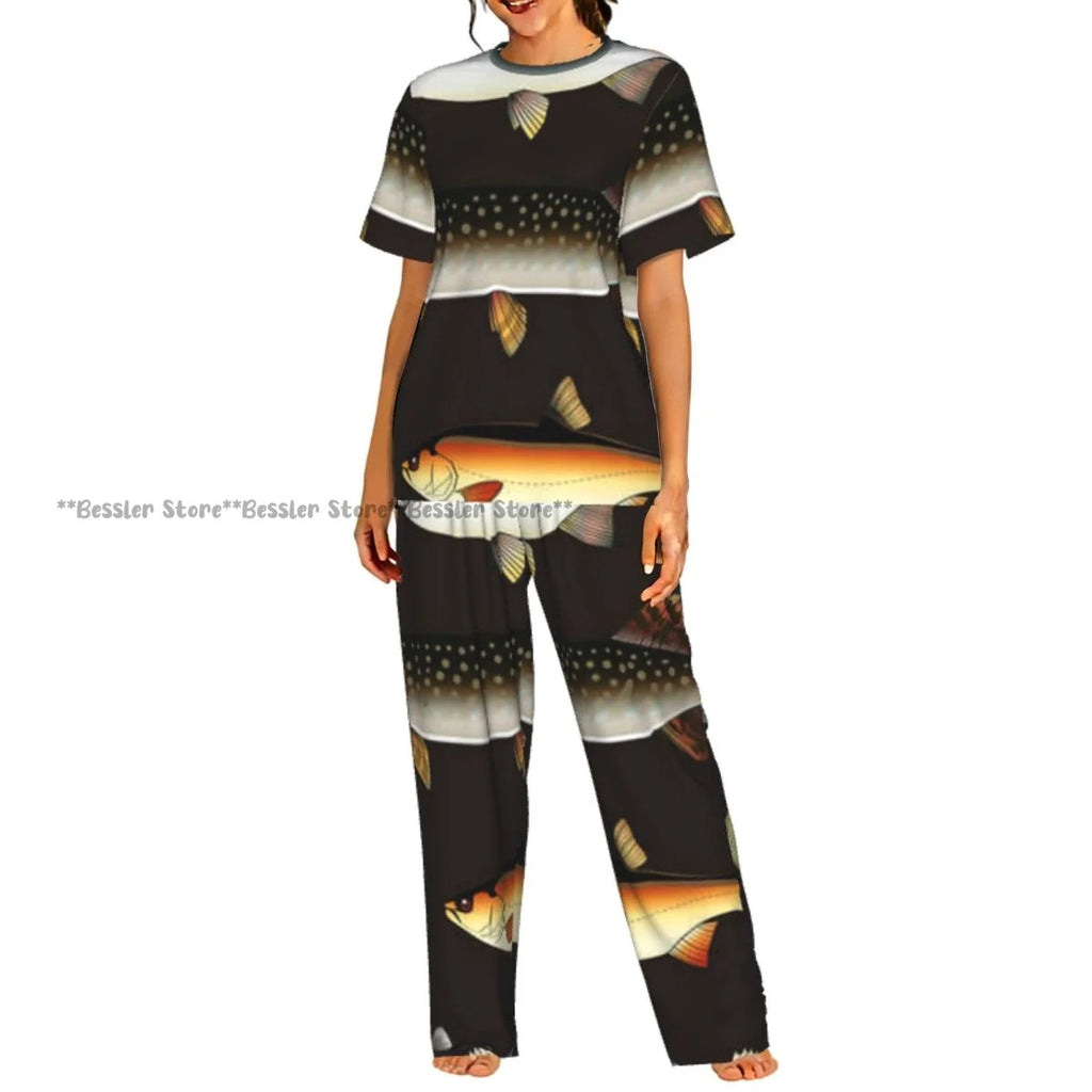 Women's Colorful Fish short sleeve trousers casual pajamas set
