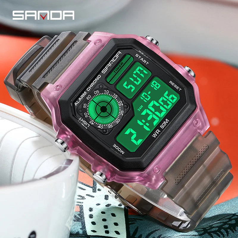 Fashyion Sanda Top Brand Led Digital Sport Chronograph Date Lady Tpu Band Week 50m Waterproof Female Electronic Gift Watches