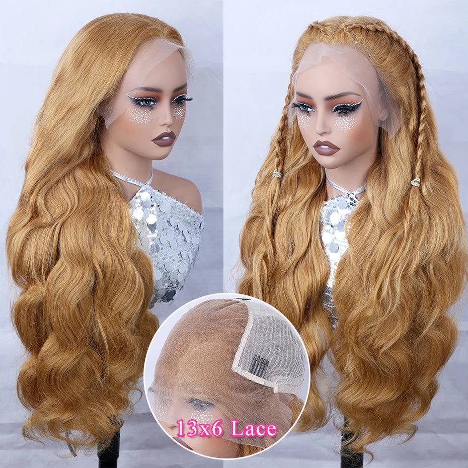 38 40 inch #27 Honey Blonde Color Human Hair Wigs For Women Golden blonde 13x6 Transparent Lace Front Wig Preplucked 220 Density