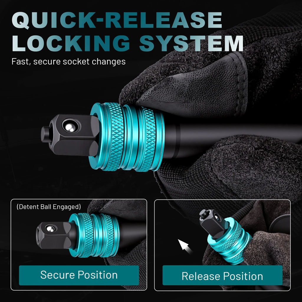 LIBRATON 3PCS Locking Impact Extension Bar Set 3/8" Drive Quick Release Impact Extension Bar Set Hand Tool For Automotive Repair