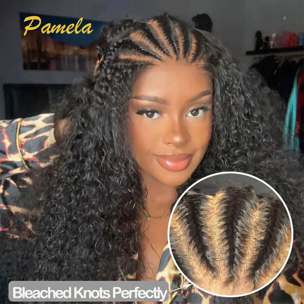 Handmade Pre Braided Wigs Pre Plucked Pre Bleached Cornrows with Curly Wig Human Hair 9x6 Pre Styled 100% Human Hair