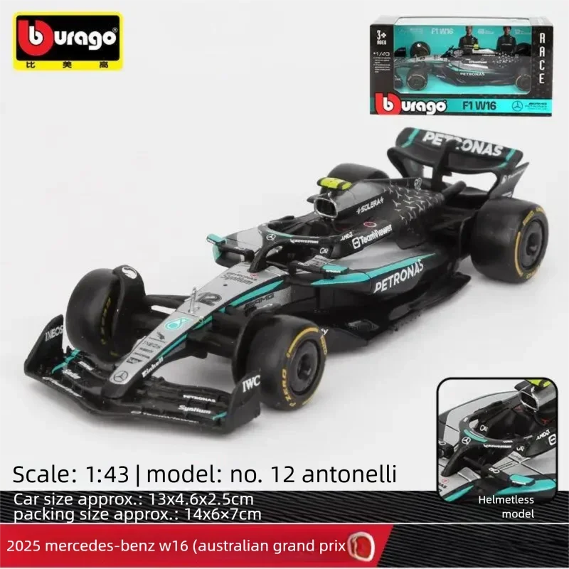 Bburago 1:43 Scale Mercedes-AMG F1 W15 W16 Formula 1 Racing Car Diecast Alloy Model Simulation Vehicle Collectible Gift for Kids
