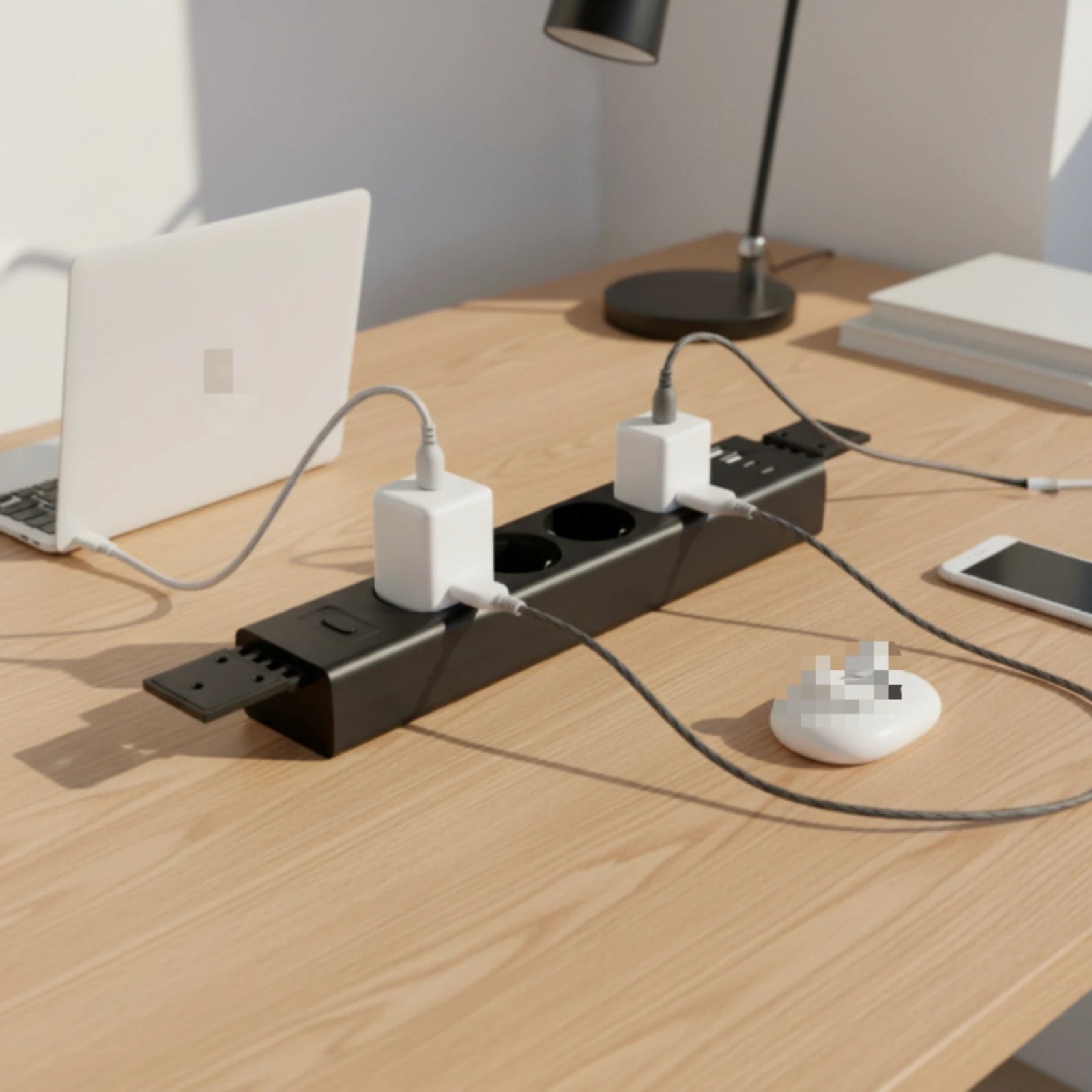 Under Desk Power Strip Space-Saving Power Strip with USB Ports Outlet Safe Ultra-Thin for Telecommuter Workers, Office