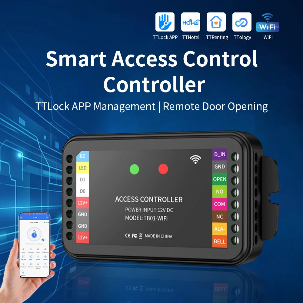 TTLock 2.4G WiFi Access Control Controller Supports APP Remote Unlock RFID Card Password Wiegand Input Double Door Interlock