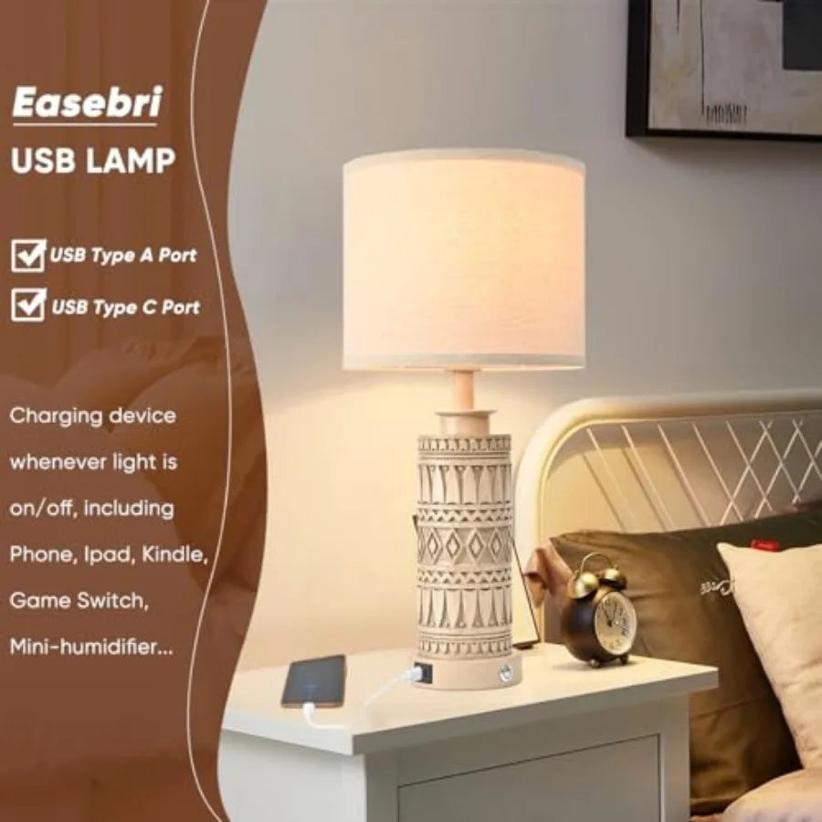 23IN Table Lamps for Living Room Set of 2 End Table Lamps Touch Control Table Lamp Dimmable Bedside Lamps USB A+C Ports Farmhou
