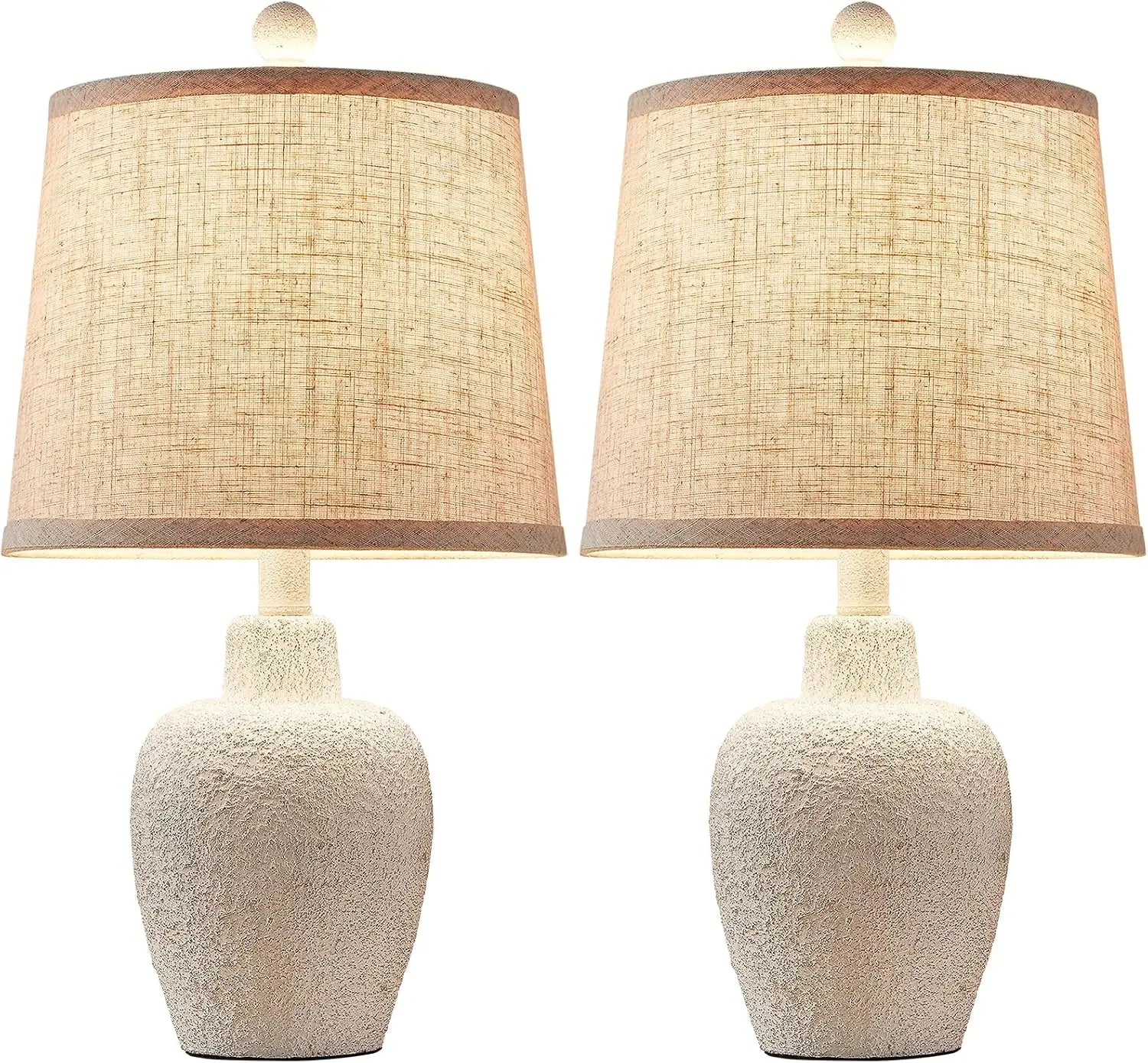 Set of 2 Farmhouse Table Lamps, 21" Rustic Jar-Shaped Bedside Lamps with Beige Linen Shade for Living Room, Bedroom, Nightstand