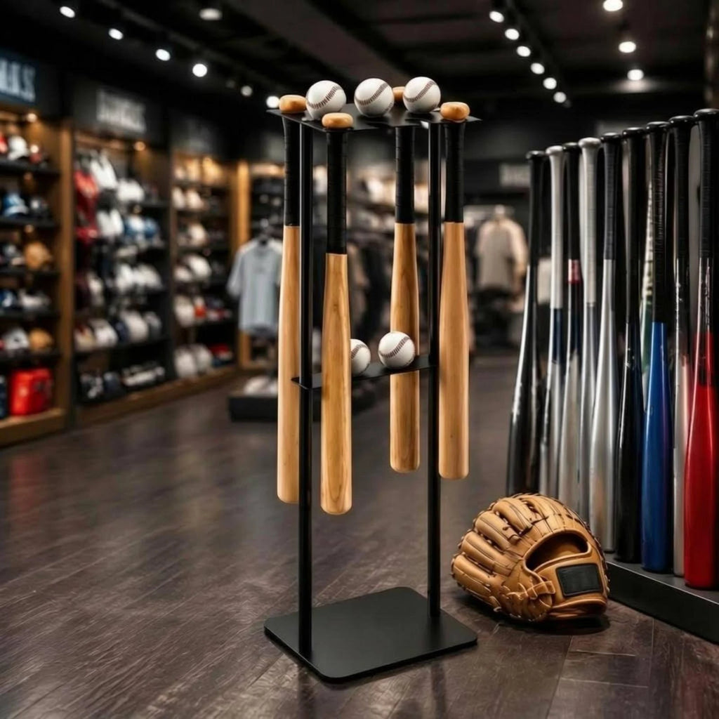 Metal Baseball Display Rack Mobile Baseball Club Storage Rack Floor Club Holder Free Standing Space Saving for Home Gym