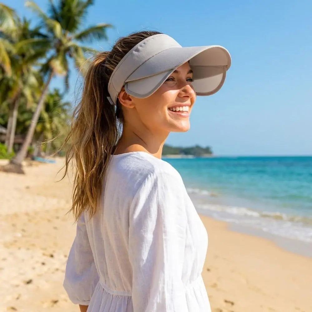 New Breathable Sun Protection Hat Lightweight Adjustable Stretchable Brim Hat Polyester Solid Color Empty Top Sun Hat Sports