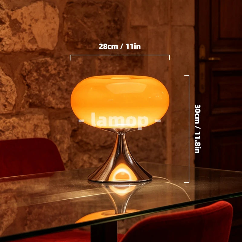 Murano Glass Gloss Orange Donut Ring Flared Base Table Lamp Cream Korean 3 Tone Soft Light Mirror Nightstand Bedroom Decor Lamp