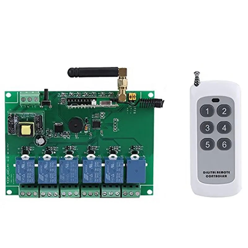 B67C Remote Control Switch 110-240V 6 Channel RF Relay Module Board Momentary Selflocking Interlock 3 Commands 30Ma X 6