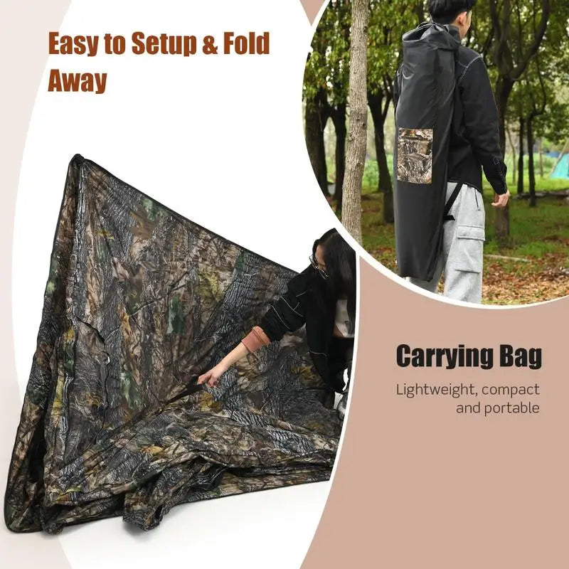 Portable Hunting Blind with Ground Stakes and Tie-Downs for Deer and Antelope, Outdoor Concealment Shelter for Field Hunting