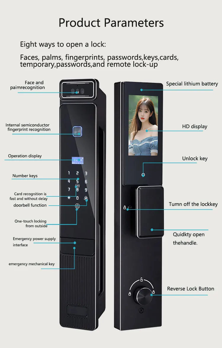 Latest Version Smart Lock A03-U Face Palm Vein Recognition HD Camera with Visual Intercom