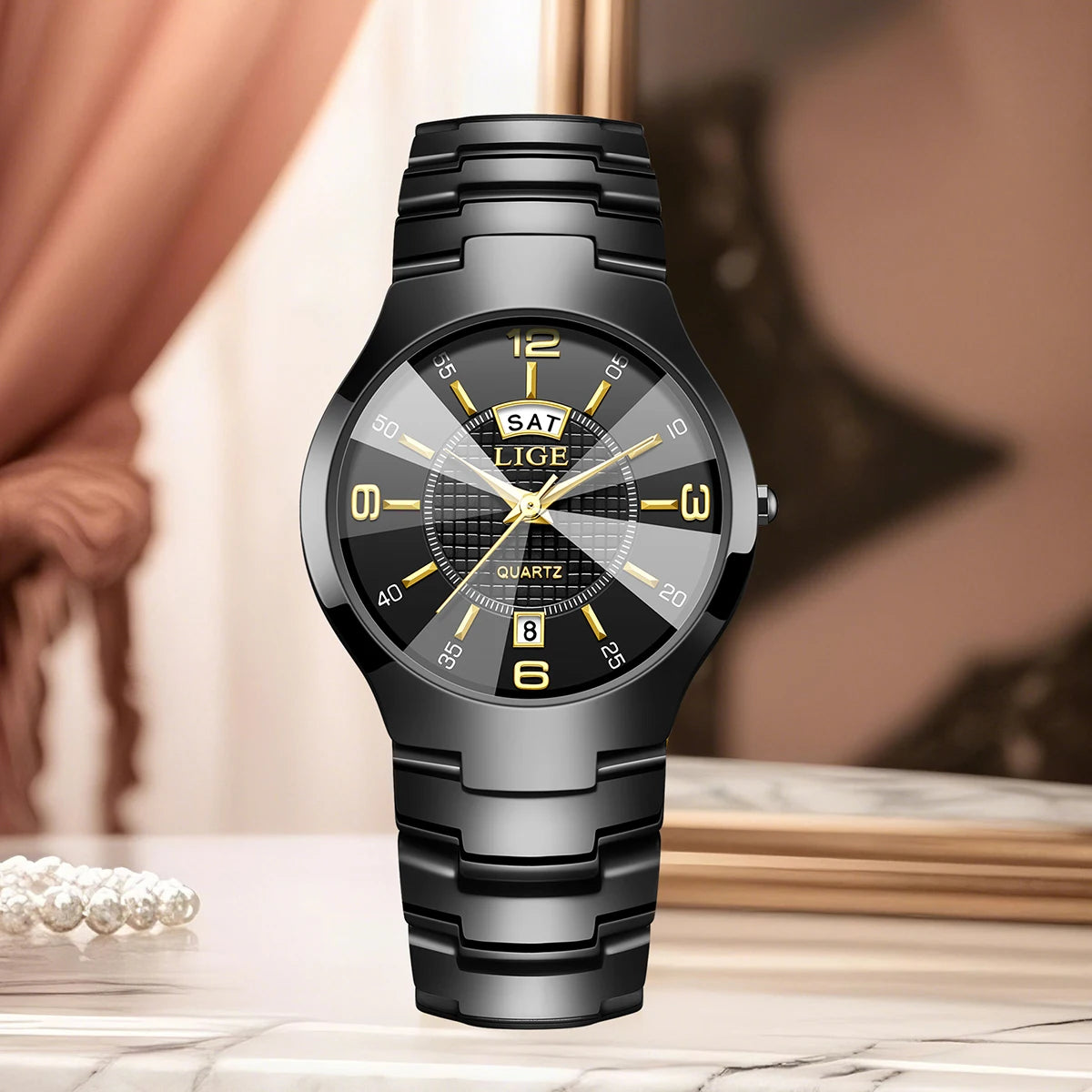LIGE Fashion Elegant Women's Wristwatch Luxury Ceramics Strap Auto Date Week Waterproof Small Dial Quartz Watches for Woman Gift