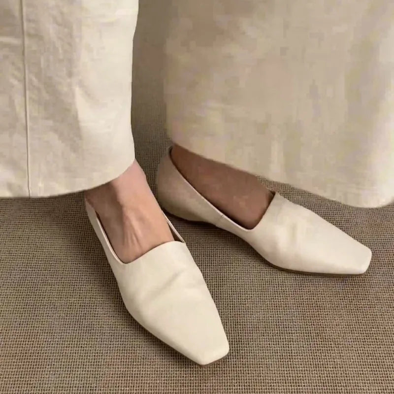 Retro Flat Loafers Women's Slip-on British Style Square Toe Single Shoes