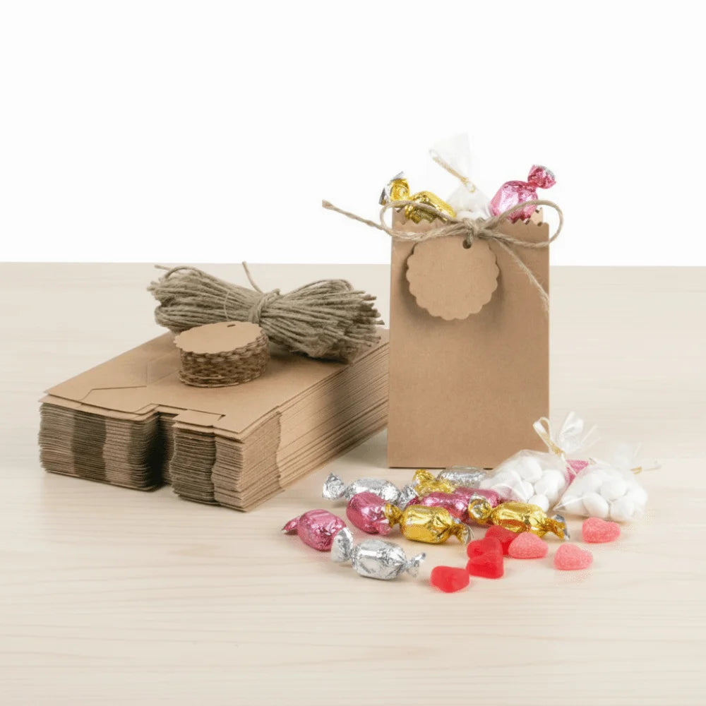 Multi-functional Retro Kraft Paper Gift Box Refilling with Rope Tag Candy Packaging Bag DIY Birthday Party Favors Box Wedding
