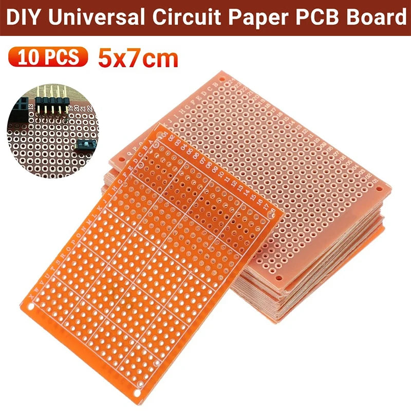 10PCS PCB Breadboard 5*7cm Universal DIY Circuit Board Solder Finished Protoboard Single-Sided Yellow PCB Board