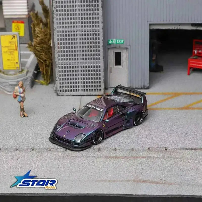 STAR 1:64 LBWK F40 Ice Blue Maggic Purple Car Model Collect Miniature Toys Opened Hood Diecast