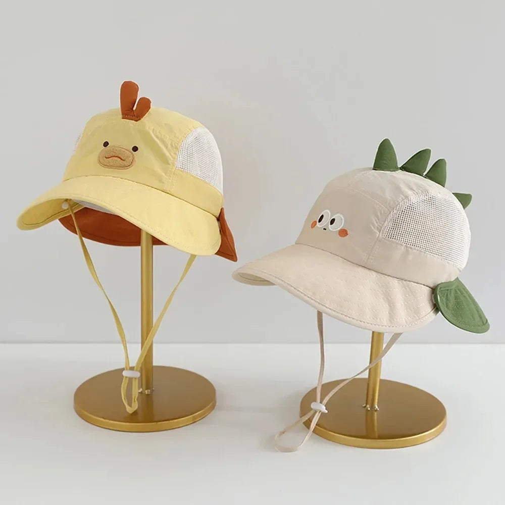Cute Cartoon Baby Fisherman Hat Summer Mesh Breathable Bucket Hats for Toddler Kids Outdoor Casual Panama Basin Cap