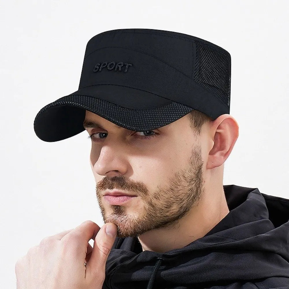 Cool Adjustable Flat Top Cap Breathable Casual Wear Mesh Sun Hat Sun Protection Polyester Quick Drying Cap Summer Outdoor