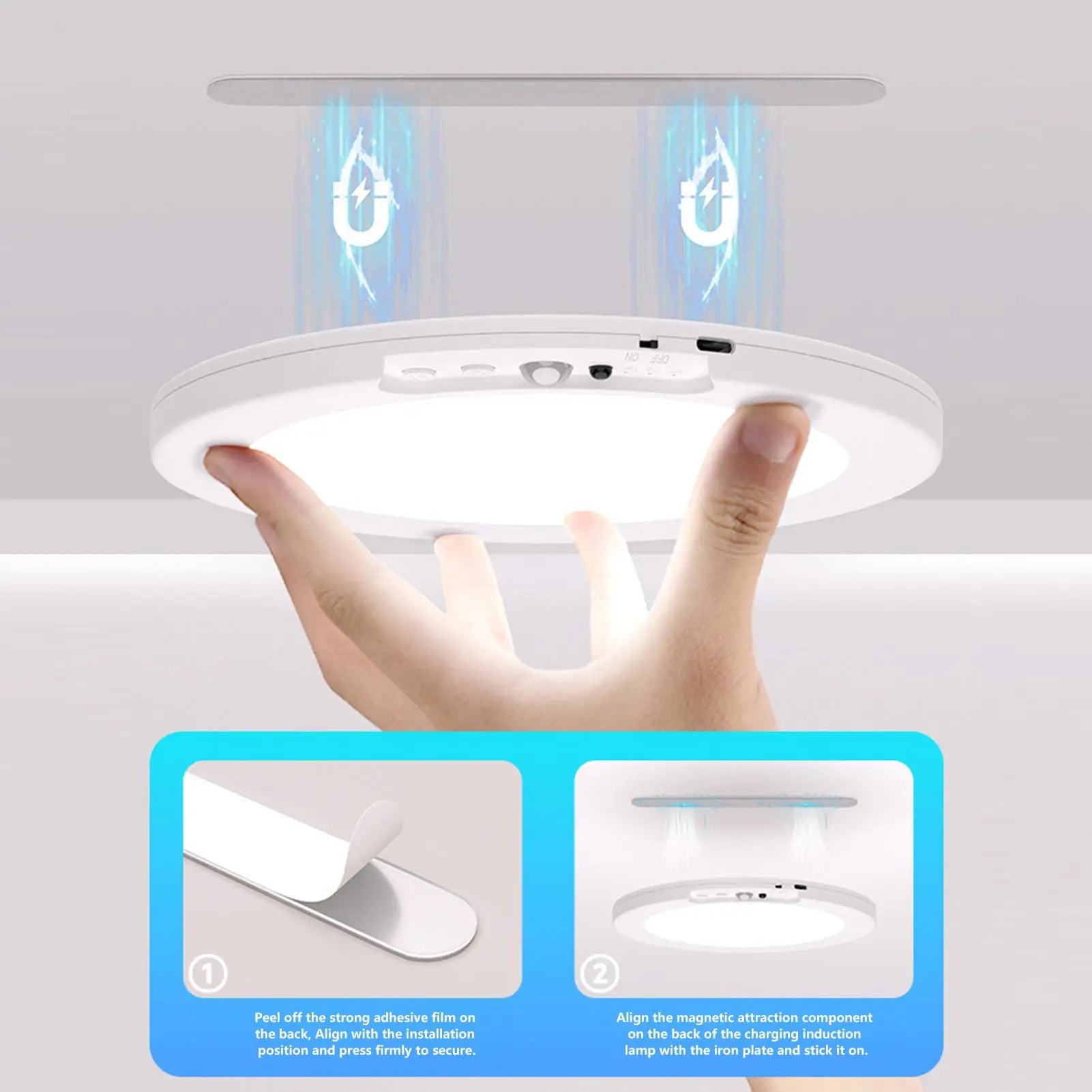 Motion Sensor Closet Light Wireless Rechargeable Lamp Battery Operated Ceiling Light With Remote For Home Pantry Shower Stair