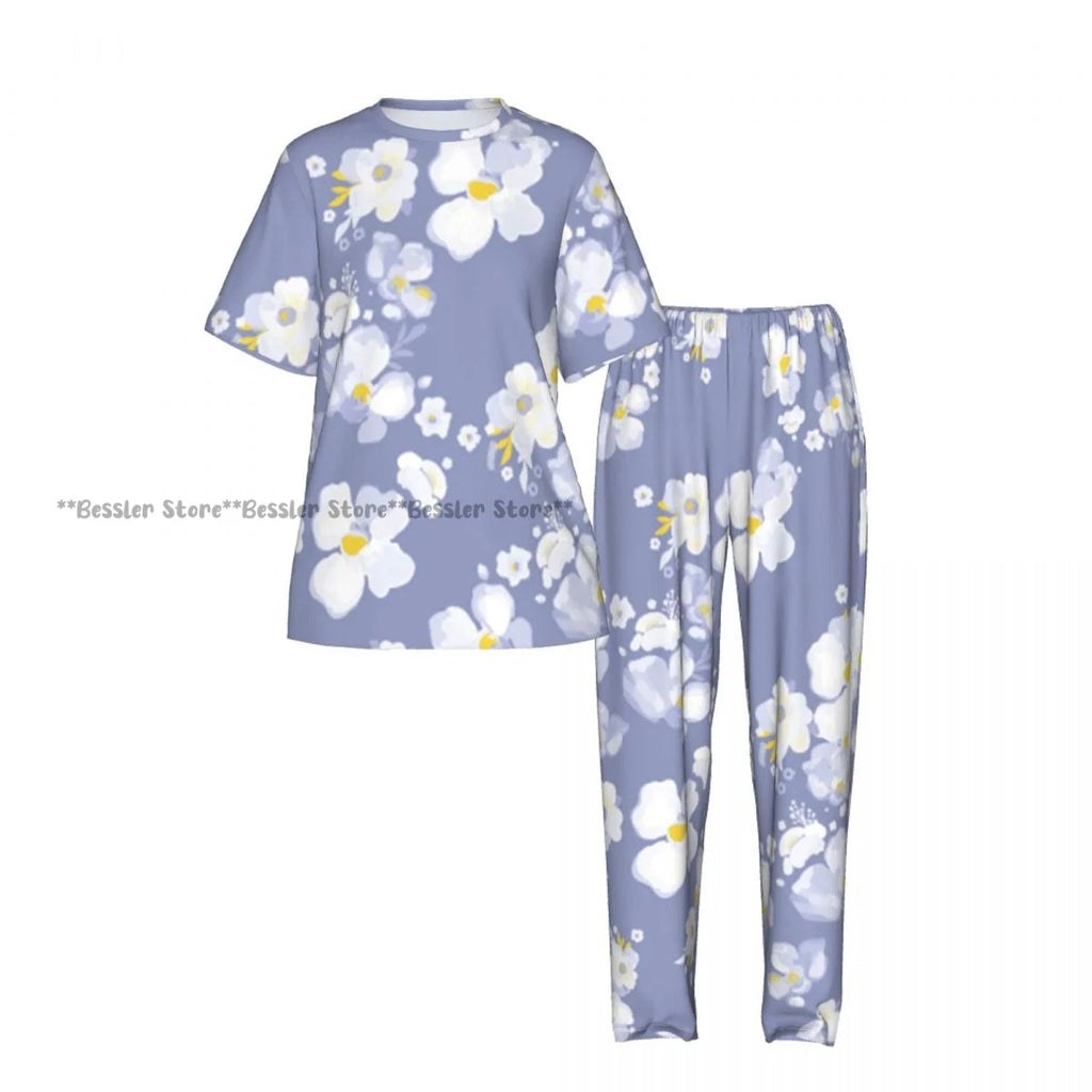 Women's 2-piece set Delicate Daisy Floral Pajamas Short sleeved Top and Pants Sleepwear