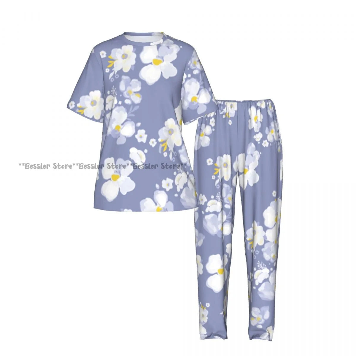 Women's 2-piece set Delicate Daisy Floral Pajamas Short sleeved Top and Pants Sleepwear