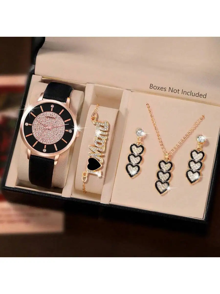 Mother's Day Ladies Watch 6pcs Ladies Fashionable Casual Quartz Watch And Minimalist & Fashionable Five Petals Flower Necklace