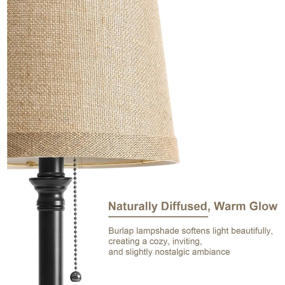 19.5" Small Table Lamp for Bedroom Nightstand - Black Fabric Shade, Living Room, Desk Reading, Kids Room, Office, Dorm