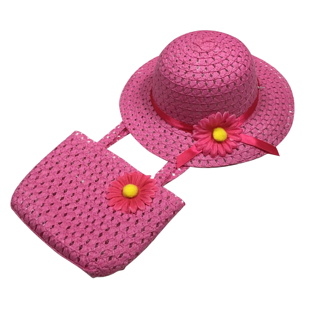 Fashionable Girl's Straw Hat Kids Sun-Protective Princess Hat Children Summer Sunscreen Hat With Portable Storage Bag