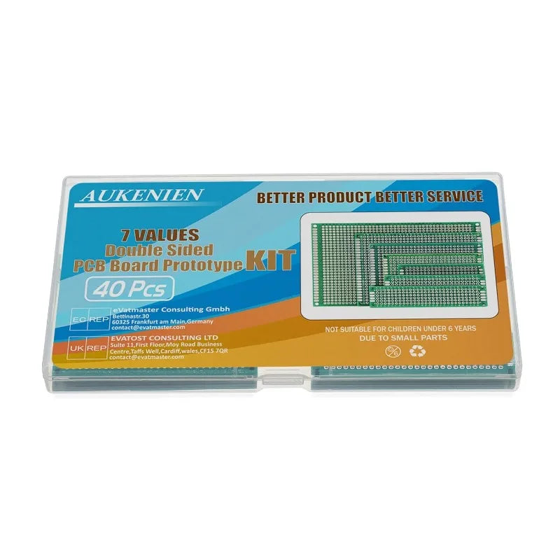 AUKENIEN 7 Values 40pcs Double Sided PCB Kit 2x8 3x7 4x6 5x7 6x8 7x9 8x12 Prototype Board For Arduino DIY Soldering