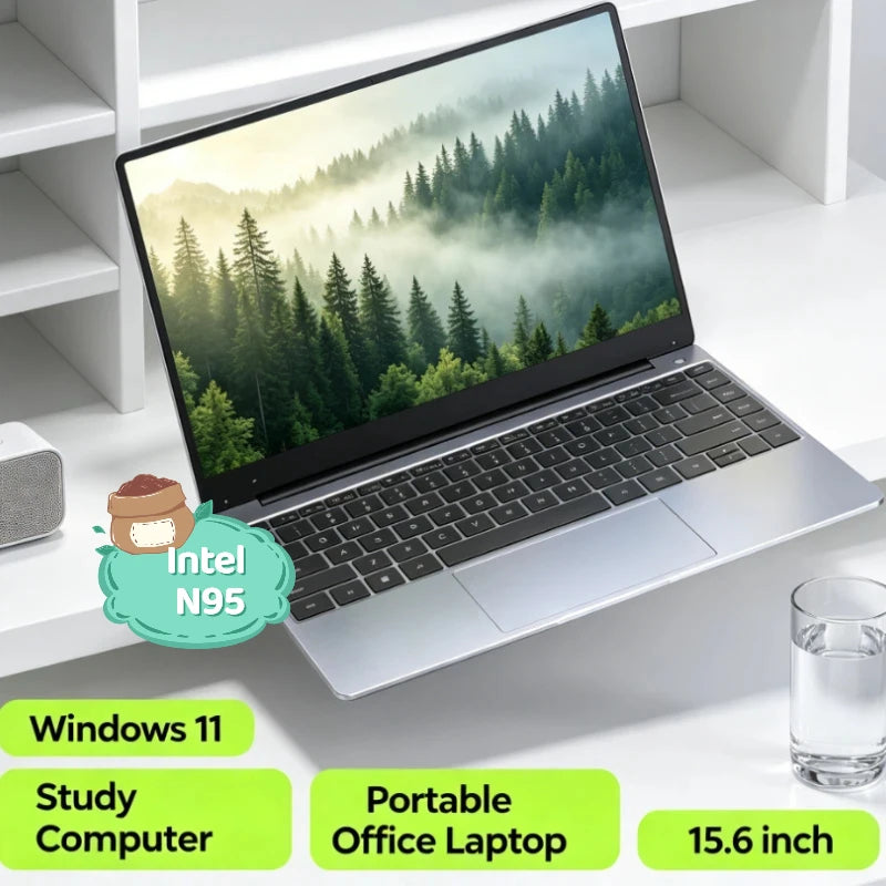Intel N95 High Speed Core Laptop Large Memory Fast Response Business Travel Notebook 15.6 Inch Ultra Thin Lightweight Laptop