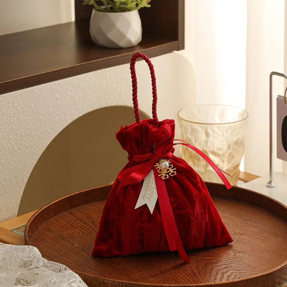 Elegant Ribbon Bow Velvet Candy Box Dust Protect with Tassel Gift Bag Flower Handbag Drawstring Bag Jewelry Storage