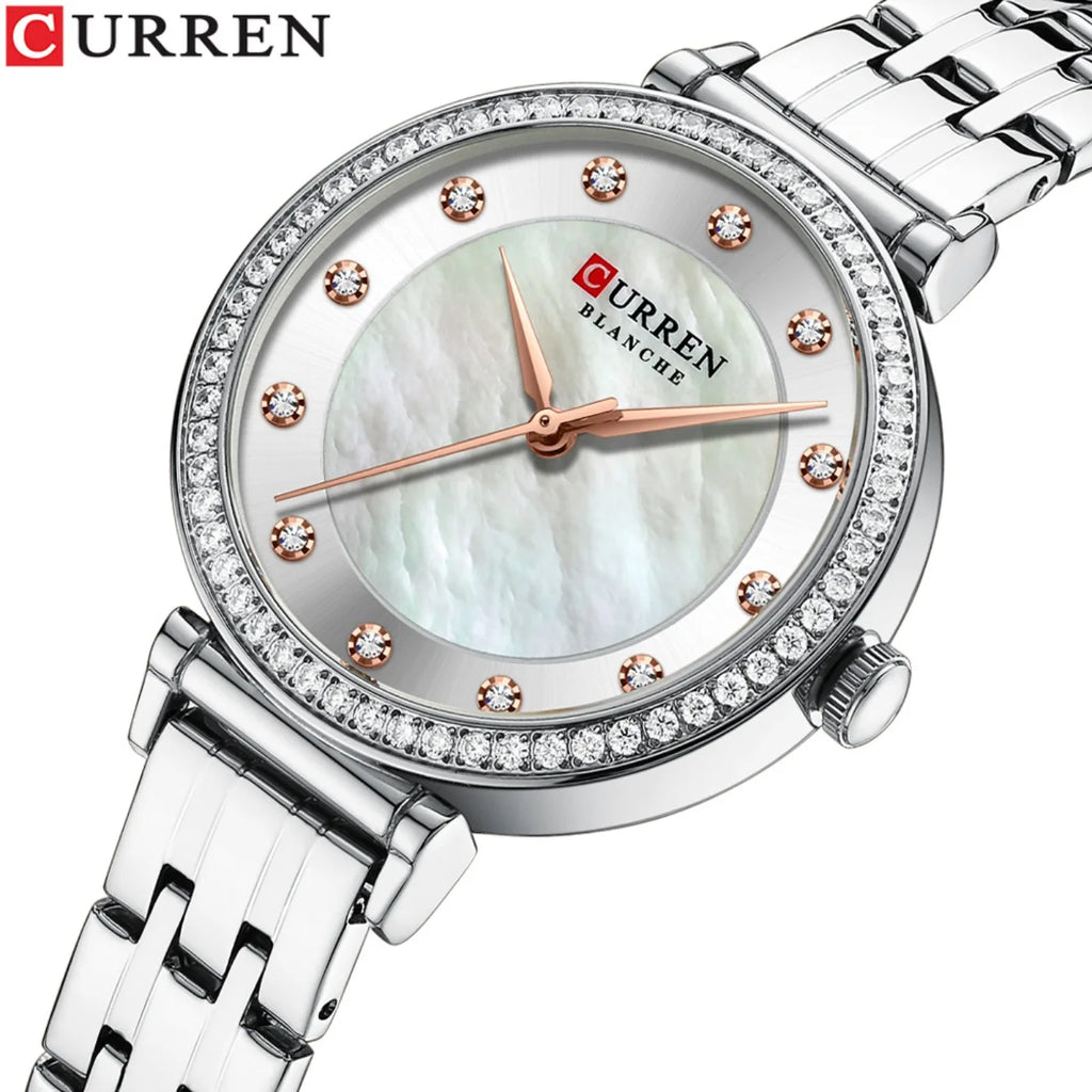 CURREN Top Brand Ladies Simple Fashion Quartz Watch Stainless Steel Classic Elegant Diamond Waterproof Ladies Watch Reloj Mujer