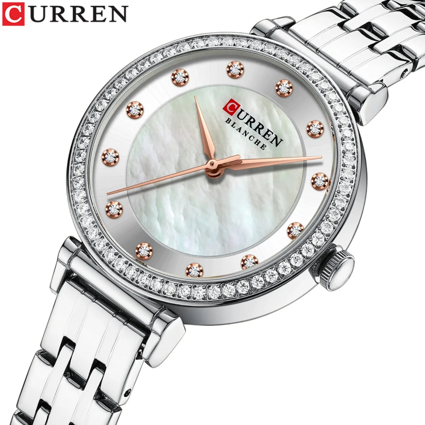 CURREN Top Brand Ladies Simple Fashion Quartz Watch Stainless Steel Classic Elegant Diamond Waterproof Ladies Watch Reloj Mujer
