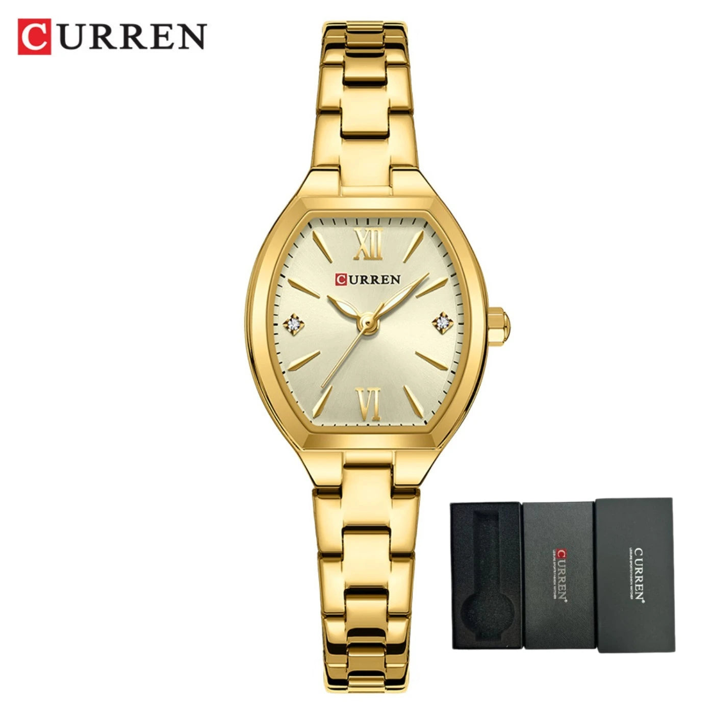 CURREN Fashionable Barrel-Shaped Simple Elegant Quartz Watch Women's Elastic Band Retro Women's Watch Gifts