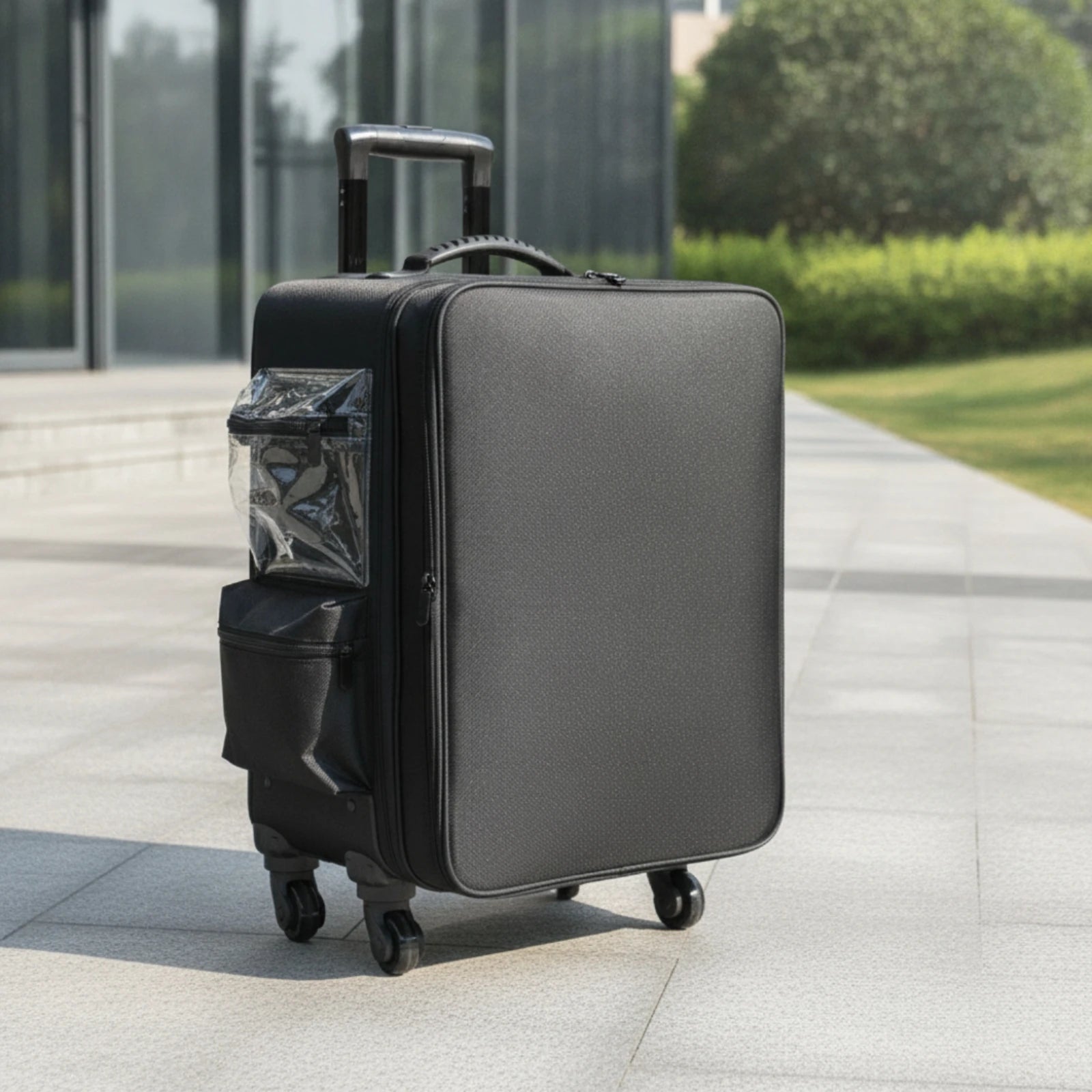 Makeup Case with Rotating Wheels Hard-Sided Sminkkoffert Med Hjul Sminkväska På Hjul Multi-Compartment Cosmetic Trolley Zippered