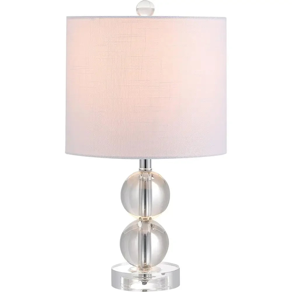 17.5 Clear Crystal Sphere Table Lamp with White Linen Drum Shade, Chrome Finish, LED Bulb Included