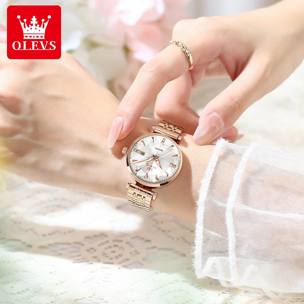 OLEVS brand beautiful women's watches Prism mirror waterproof fashion quartz watch for rose genuine date ladies wristwatch
