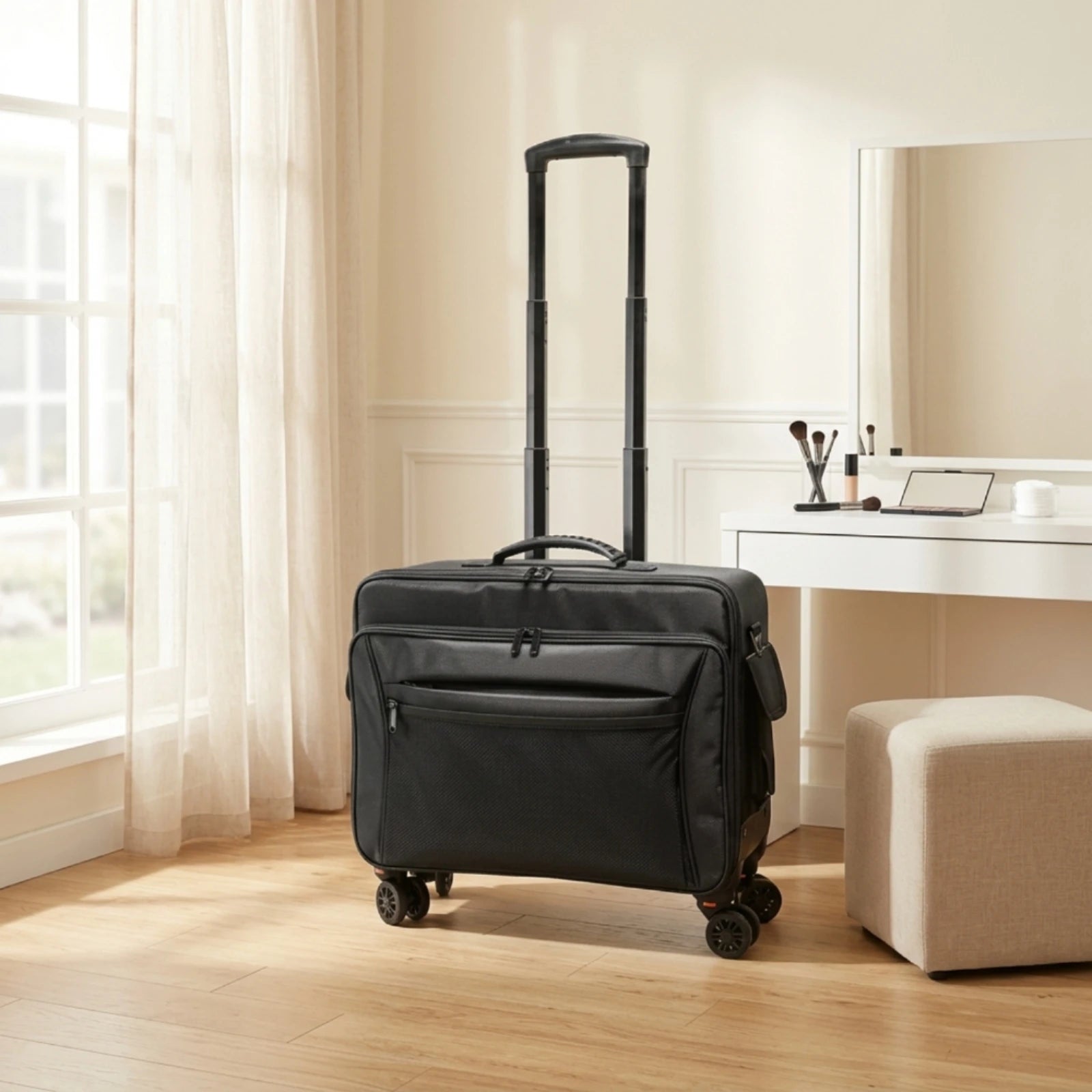 Rolling Makeup Case Hard-Sided Makeup Case with Wheels Cosmetic Trolley with Wheels Retractable Sturdy for Beauticians