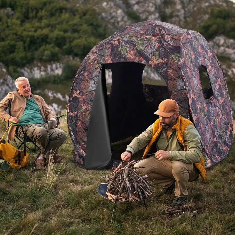 3 Person Pop Up Hunting Tent, PU Oxford Fabric, Steel Frame, 270 Degree View Window, Concealed Outdoor Observation, Carry Bag, Camouflage, 152x152x163 Cm