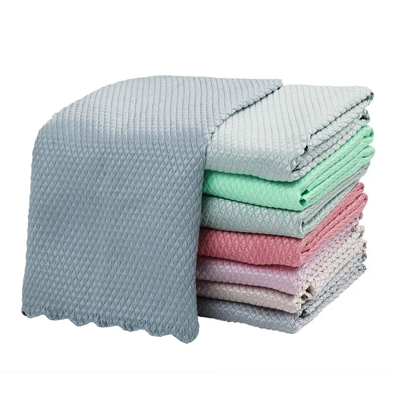 5 pcs Household Cleaning Products Cloth Fish Scale Rag for Glass Clean as Soon as You Wipe It Kitchen Tools Microfiber for Glass