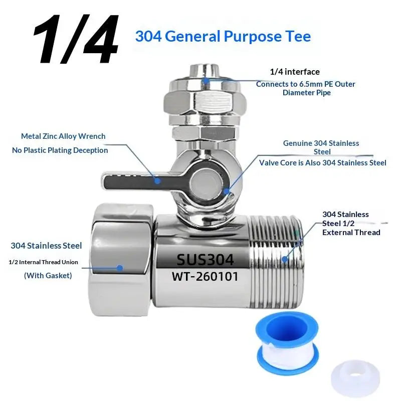 【xxx】1 Set Tap Tee B Cold Hot Water Pipes Home Accessories 1/2" To 1/4"3/8" With Shut-Off Ball Valve RO Feed Water Adapter[S14]