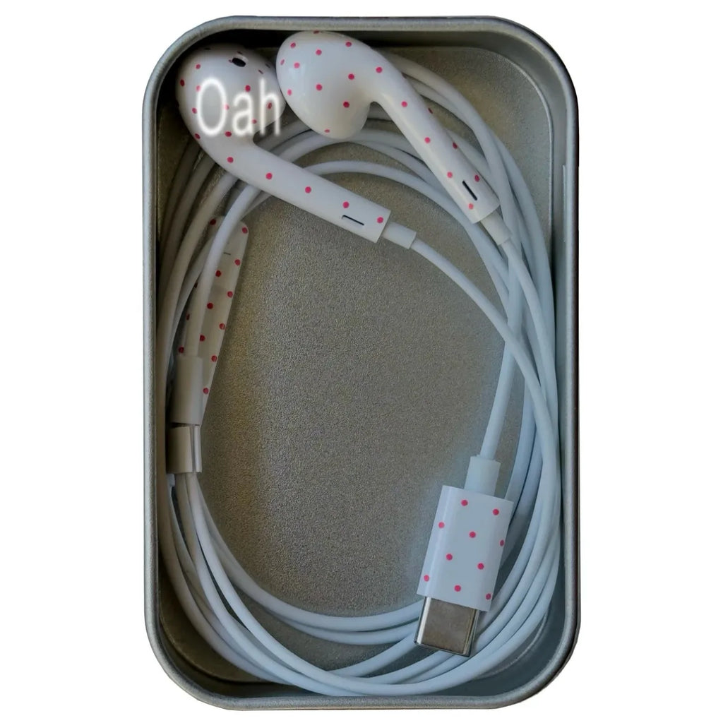 Oah Polka Dot Wired Earphones ABS Material Type-C/Lightning Dynamic Hifi Wired Earphones Digital Audio Headphones Gifts