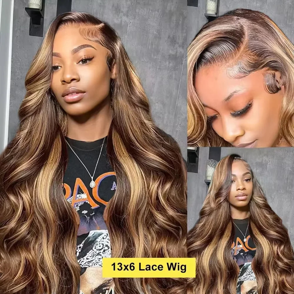 Highlight P4 27 Body Wave Wig 13x4 13x6 HD Transparent Lace 200 Density Pre Plucked Hairline Soft Smooth Texture Elegant Ombre Color For Daily Styling