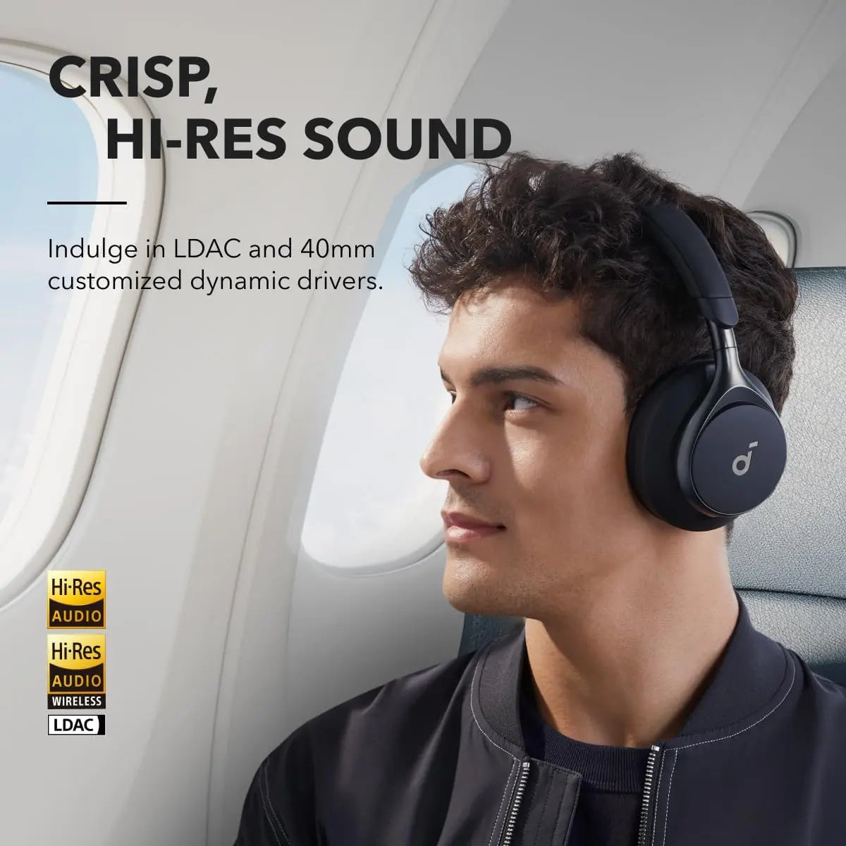 Active Noise Cancelling Headphones, 2X Stronger Voice Reduction, 40H ANC, LDAC Hi-Res Audio, Bluetooth 5.3, Comfort Fit, Clear Calls