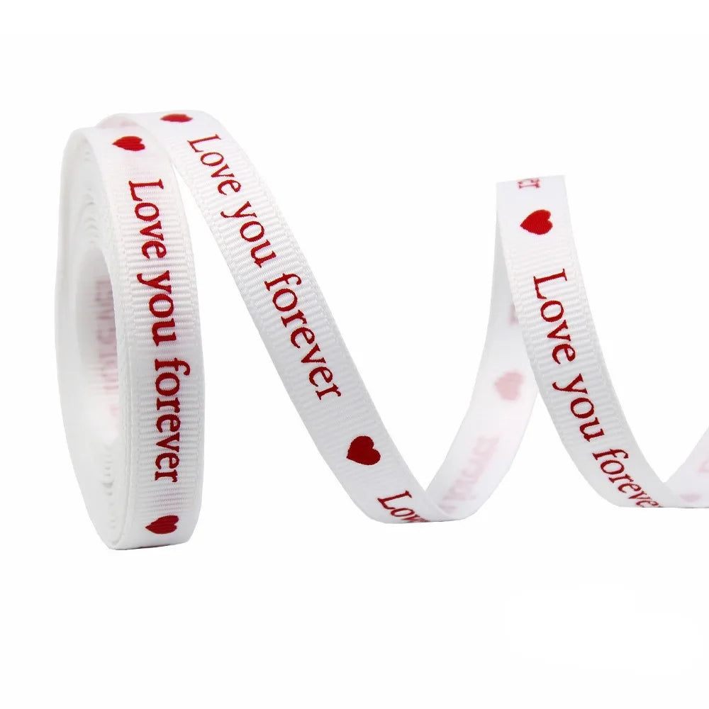 5 Yards Red Love Printed Ribbon Single-Sided Handmade Ribbon Heart Print Ribbon Polyester Gift Wrap Rope Valentine's Day