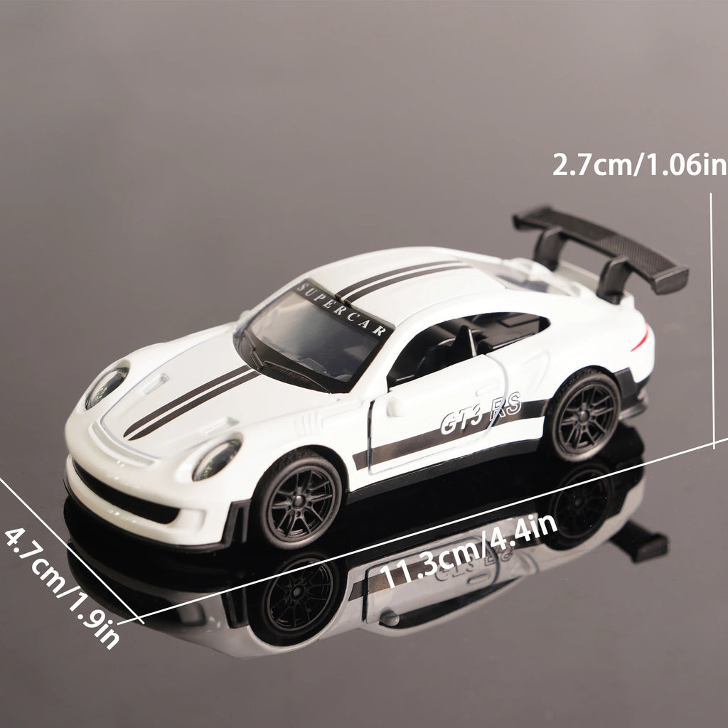 1:32 White Gt3 Rs Alloy Race Car Model, Diecast Sports Car with Openable Doors, Pull-Back Collectible Toy for Kids & Car Fans