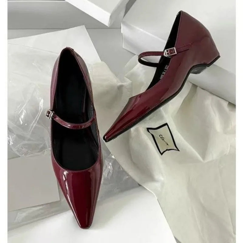 2026 New Arrival Sweet Elegant Shoes Women Wedge Heel Mary Jane Shoes Pointed Toe Women's Shoes Metal Buckle Trim Sandals 5413