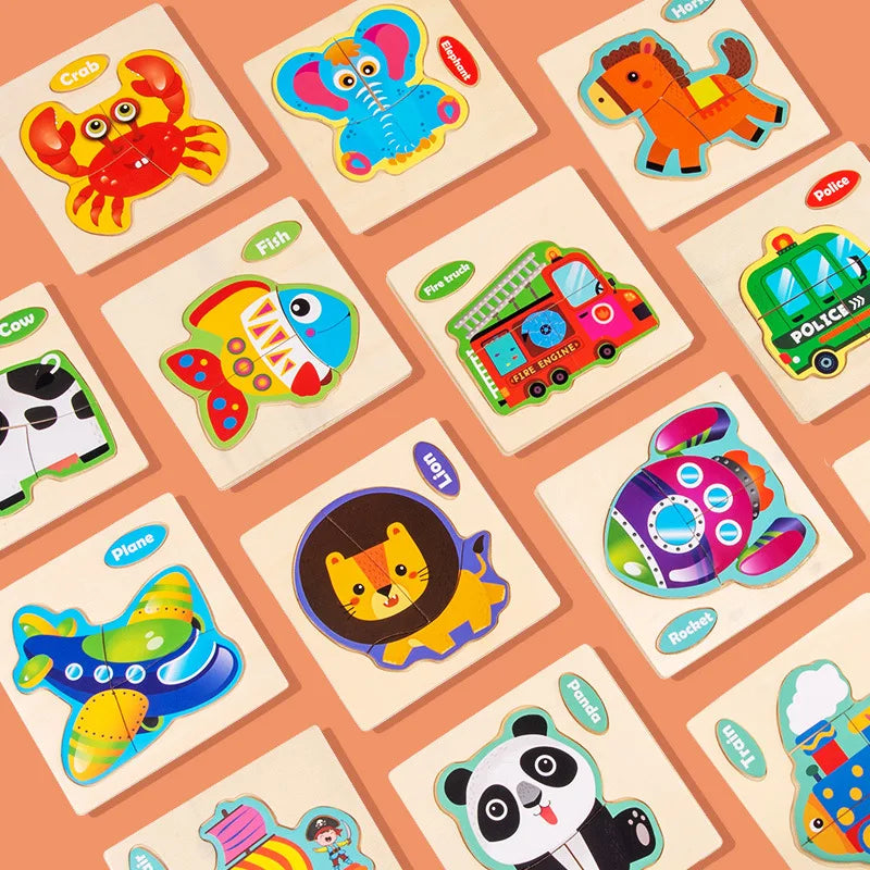 Wooden Toy 3D Jigsaw Puzzle Small Size Cartoon Animal Puzzle Board Kids Early Learning Educational Toys for Children Gifts