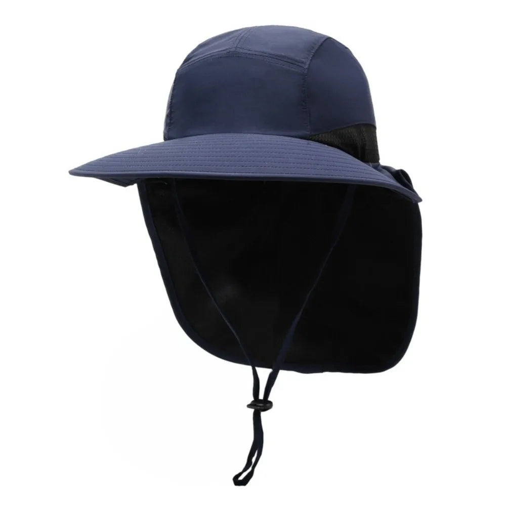 Simple Wide Brim Outdoor Sun Hat UV Protection with Neck Flap Fisherman Cap Breathable Quick-drying Bucket Cap Beach